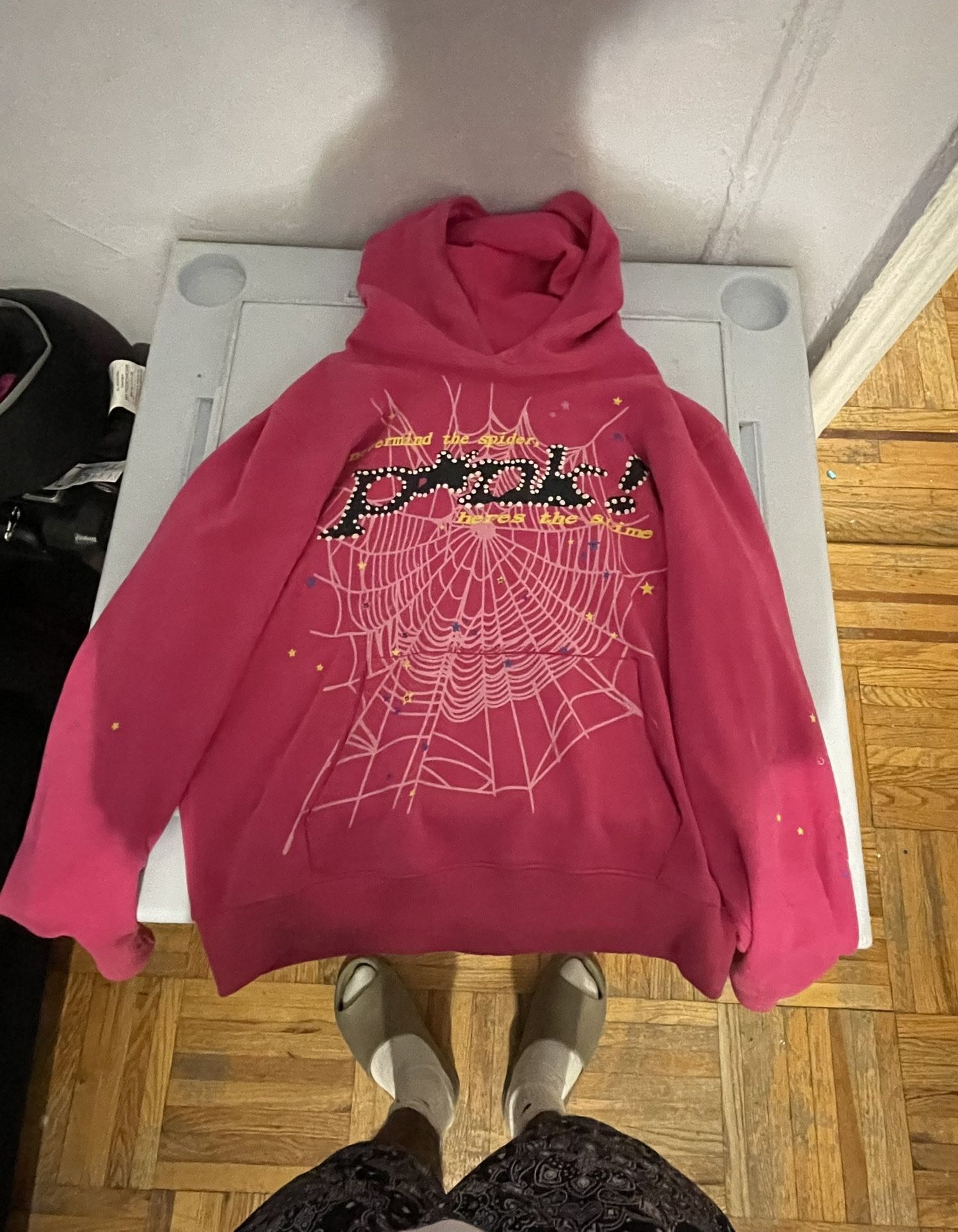pink sp5der hoodie size s 