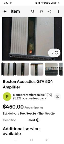 Boston Mobile Audio GTA 504 Supposed To Be One Of The Best Amps For Clear Sound And Power $450 On eBay I Want $300 Check Out The Specs For All Your In