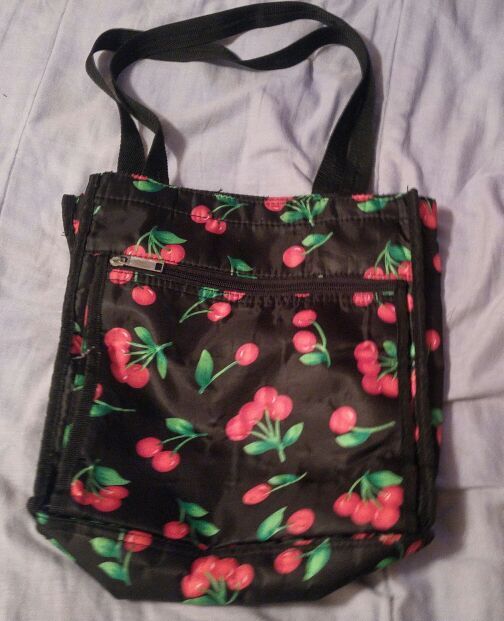 Cherry tote bag.