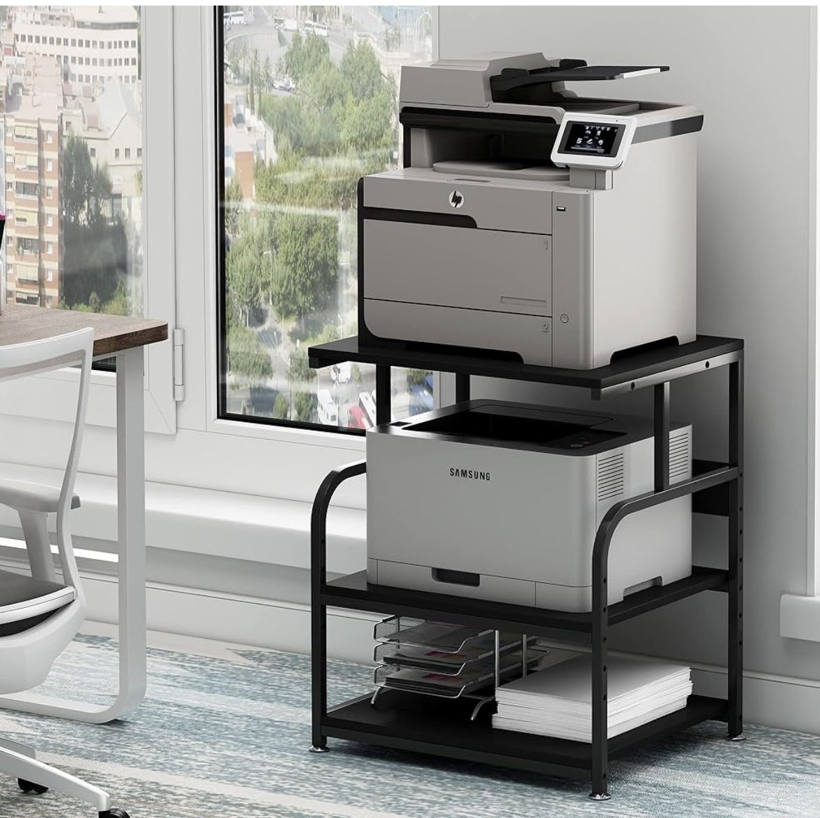 Printer Stand, 23.6 x18.9 x 30 Inches Large Printer Table with Adjustable Storage Shelf, 3 Tier Rolling Printer Cart with Wheels for Home Office, Stan