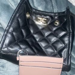 Black Quilted Clutch With Nine West Nude Card Holder