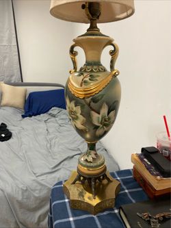 Antique hand painted and signed Lamp