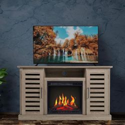 Wooden Media Entertainment Center Console Table with Storage Shelves & Cabinets  (EF16)(without Fireplace)