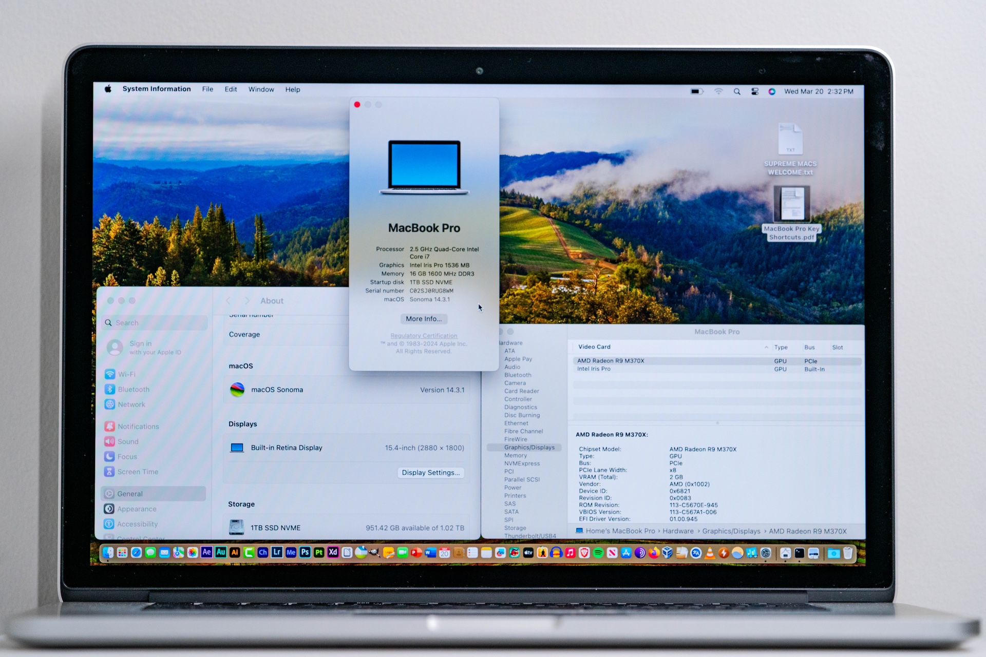 Apple MacBook Pro RETINA 2015 15" 16GB 1TB SSD MACOS VENTURA 2022