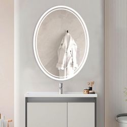 36 X 28 Inch Oval LED Bathroom Mirror, White Trim