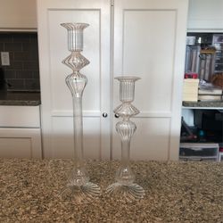 Glass Candle Sticks - Pair