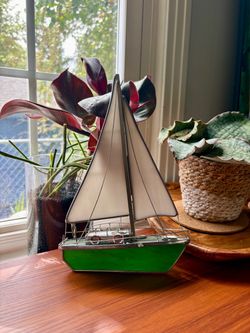 vintage handcrafted stained-glass sailboat