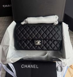 Chanel Classic Flap Bag Black Lambskin Silver Hardware