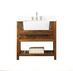 New Louise 36 in. W x 22 in. D x 35.7 in. H Bath Vanity in Brown with White Quartz Vanity Top with White Basin
