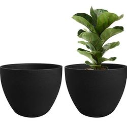 Set of 2 BLACK Floor Standing Garden Flower Planter Pot