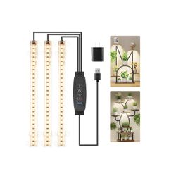 3 Head LED Grow Light Strip for Plant Flower Adjustable Light Level On Off Timmer Size 8" New Condition