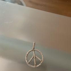 Diamond And Sterling Silver Peace Sign Necklace Pendant