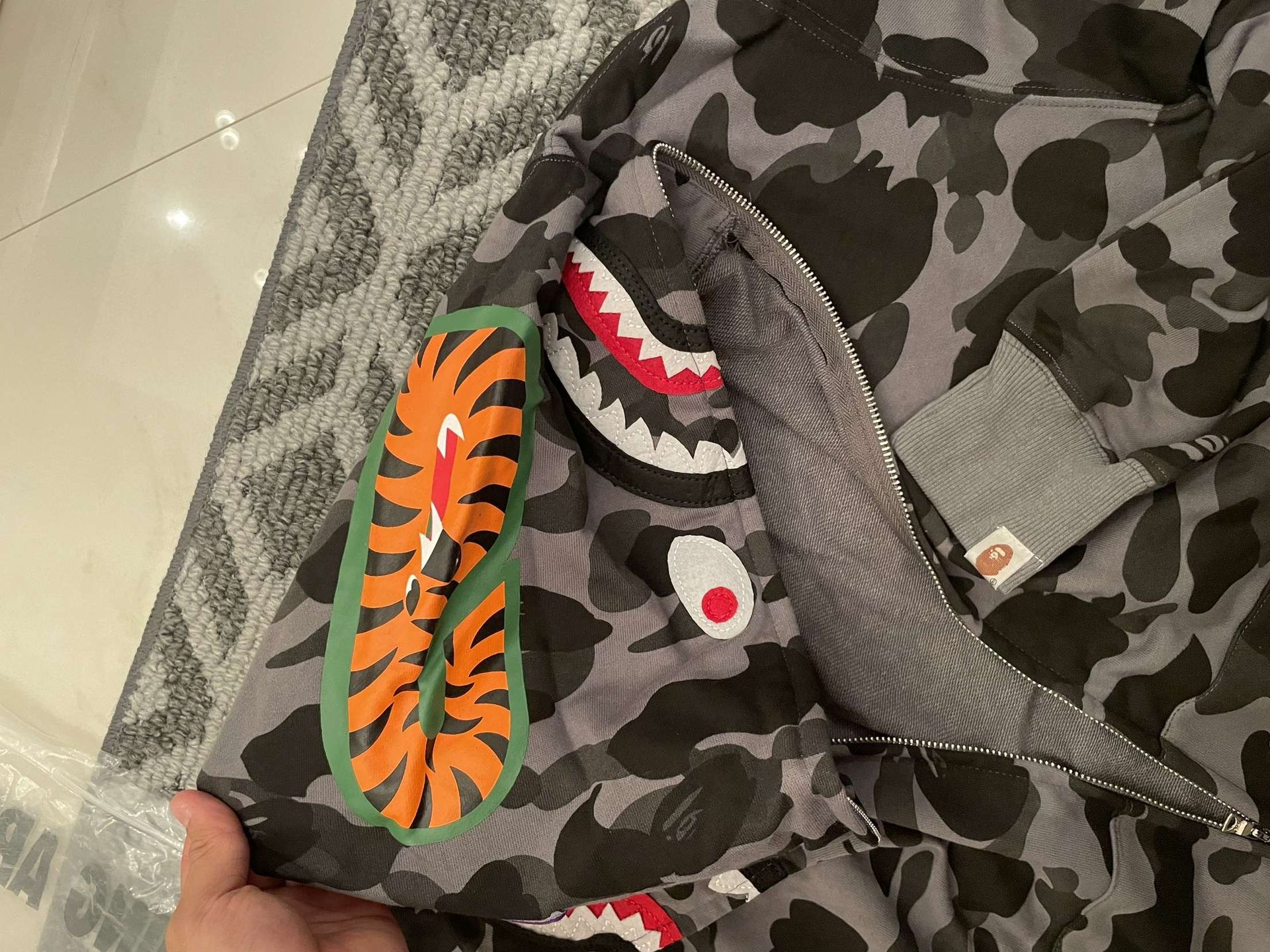 BAPE- Grid Camp Shark Full Zip Hoodie ‘GREY’