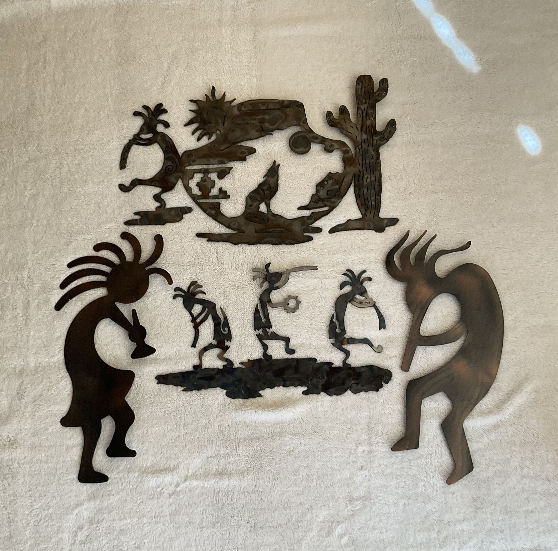 Kokopelli Dancing And Desert Scene Metal Wall Art