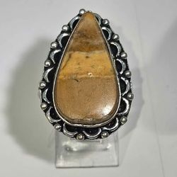 Cool Teardrop Picture Jasper Stone Silver Ring
