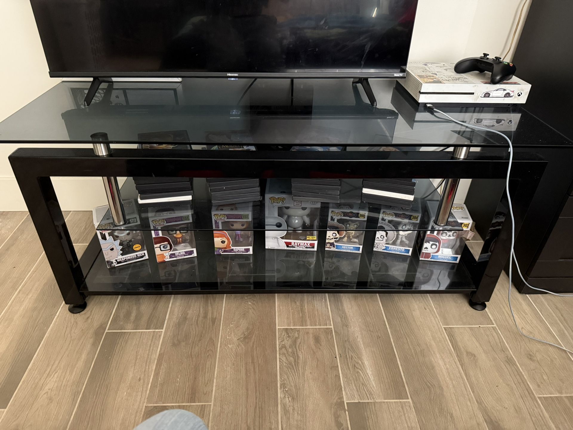 Black Glass TV Stand with Storage Shelves