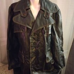 Vintage Saxony Leather Coat Trenchcoat Men's Size 46 Large

