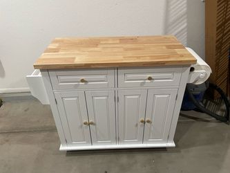 White Kitchen Island with Butcher Block Top