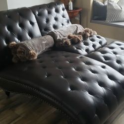 Leather Chaise And  Leather Chair With ottoman