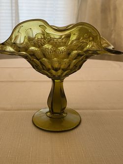 Olive Green Depression Glass Candy Dish