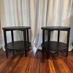 Crate & Barrel Clairemont Black Round Wood End Tables (Set of 2)