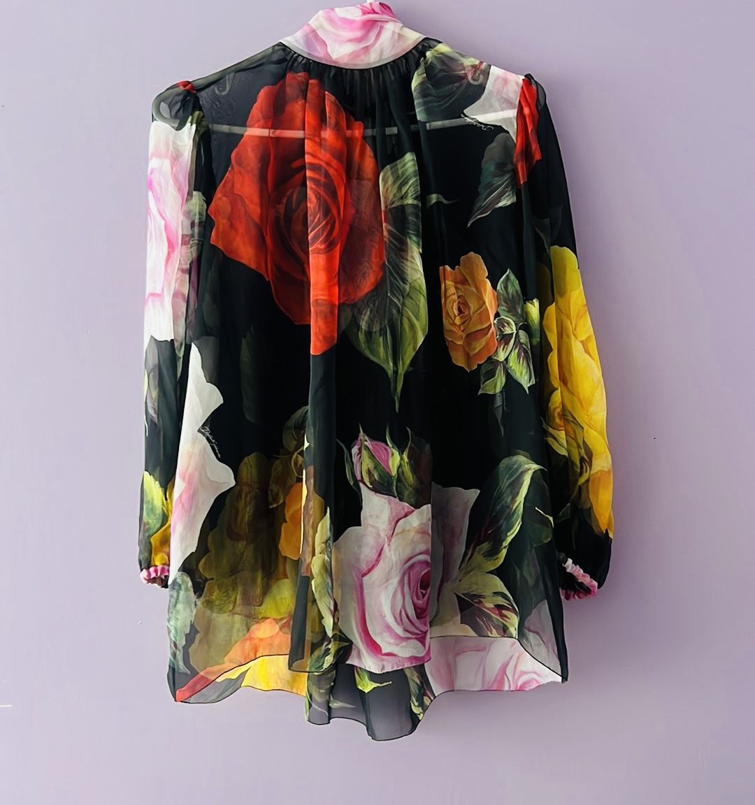 Dolce & Gabbana Black Roses Tie Neck Blouse