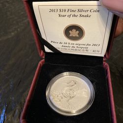 2013 Year of The Snake Canadian Mint Silver Coin 