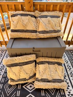 Hampton Bay Outdoor Throw Pillows | Black & Cream Fringe | 2 or 4