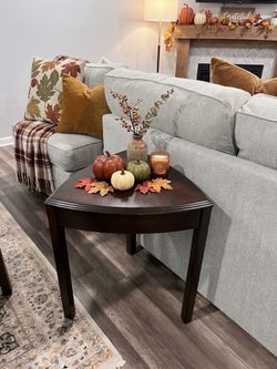 Dark Wood Half-Moon Side Table