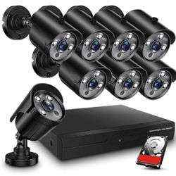 8CH 1080P Wired Security Camera System with 1TB Hard Drive, 8pcs HD Outdoor Home Surveillance Cameras Night Vision Remote Access Motion Alert