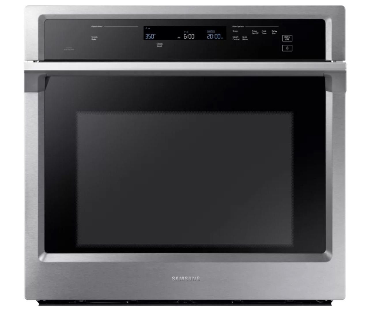 Samsung 30 Inch Wall Oven with 5.1 cu. ft. Capacity, Steam Cook, Convection, Rapid Preheat, Electronic Touch Display, Wi-Fi Enabled Temperature Probe