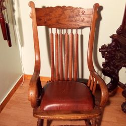 Antique Solid Oak Handmade Rocking Chair.