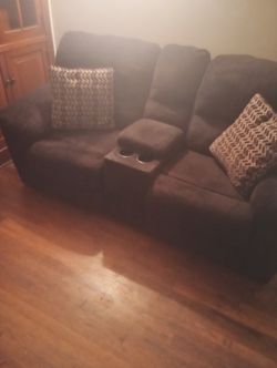 2 Recliner Couch and Loveseat with tables and lamps Plus55 In tv and stand. Will sell all for 450.00 Thumbnail