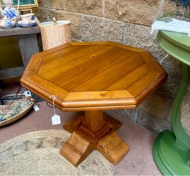 Octagonal Wood Pedestal Side Table