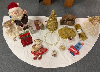 Christmas Decoration Collection Lot including 2 Porcelain Vintage Angel Dolls