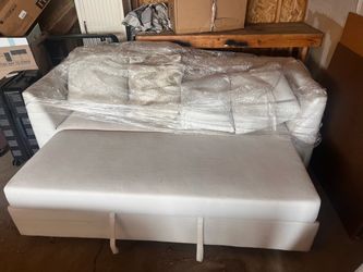 White Fabric Sleeper Sofa with Pull-Out Bed