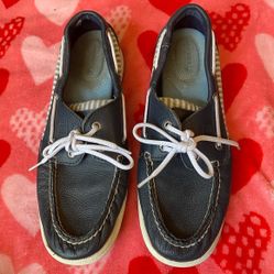  Navy Sperry Top-Sider Boat Shoes Gray White Stripe