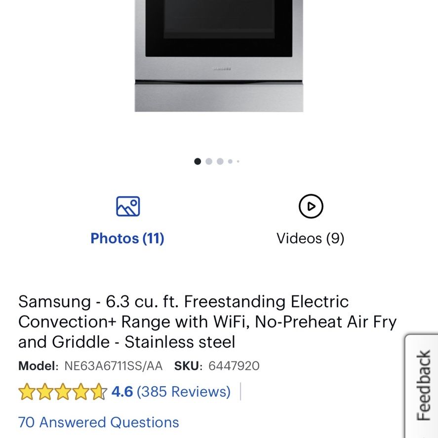 Samsung 6.3 cu. ft. Freestanding Electric Convection+ Range with WiFi,  No-Preheat Air Fry and Griddle Stainless Steel NE63A6711SS/AA - Best Buy