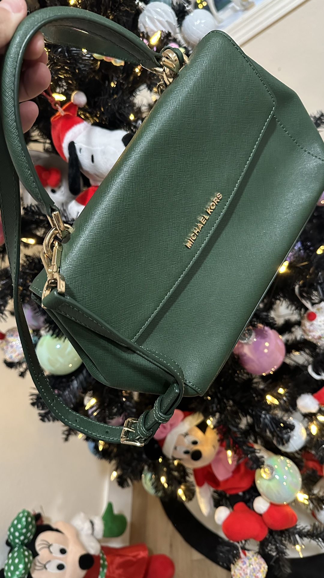 Michael Kors Dark Green Leather Extra Small Ava Top Handle Bag