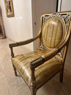 Two French Baroque Style Gold Carved Armchair sets