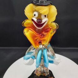 Lovely 1970s Murano Glass Clown With Original Sticker Made In Italy 