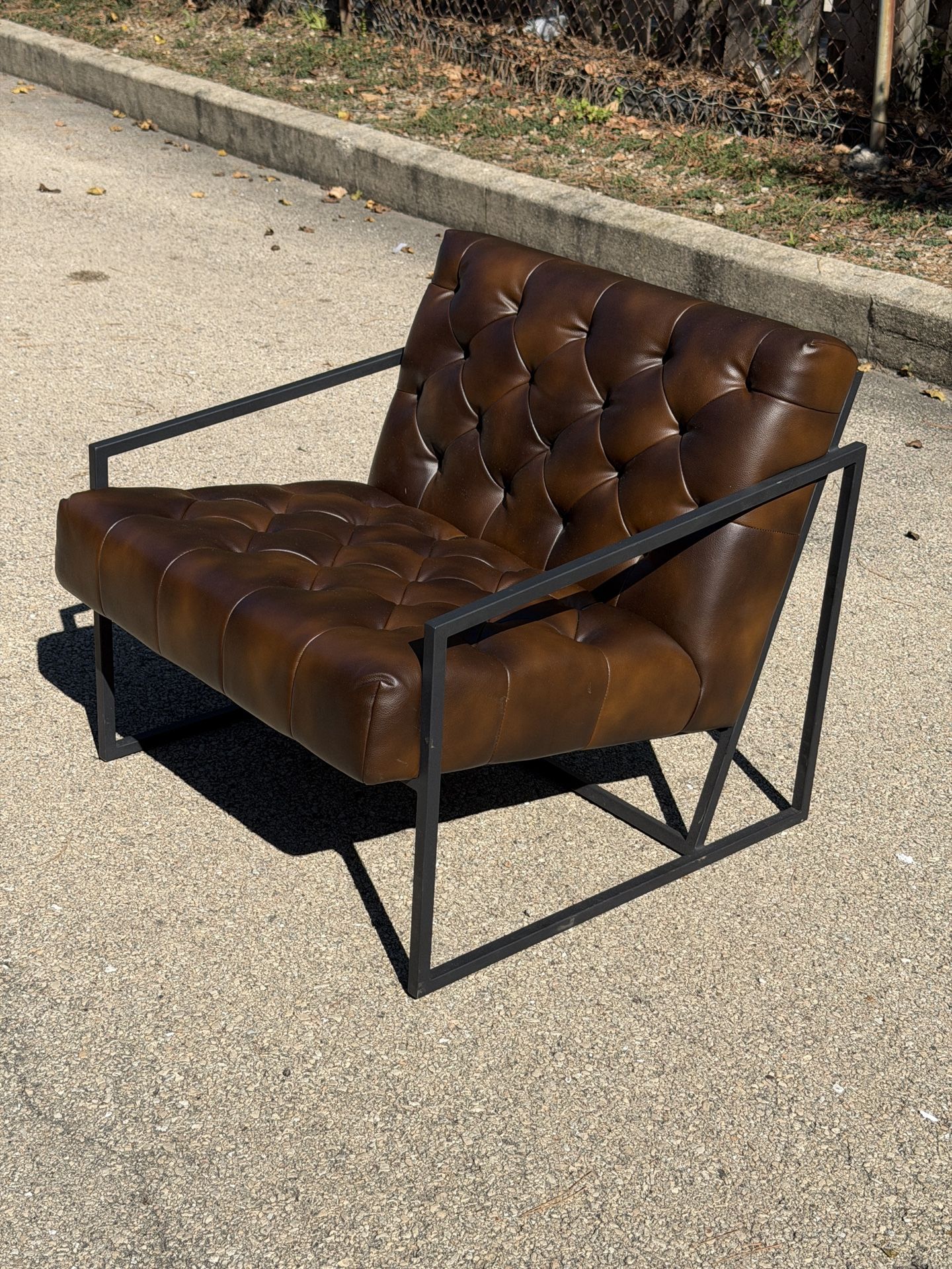 Modern Tufted Faux Leather Lounge Chair – Brown – Metal Frame