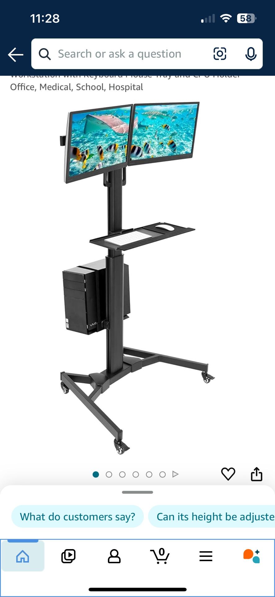 Rolling  Dual Monitor Computer Stand.  