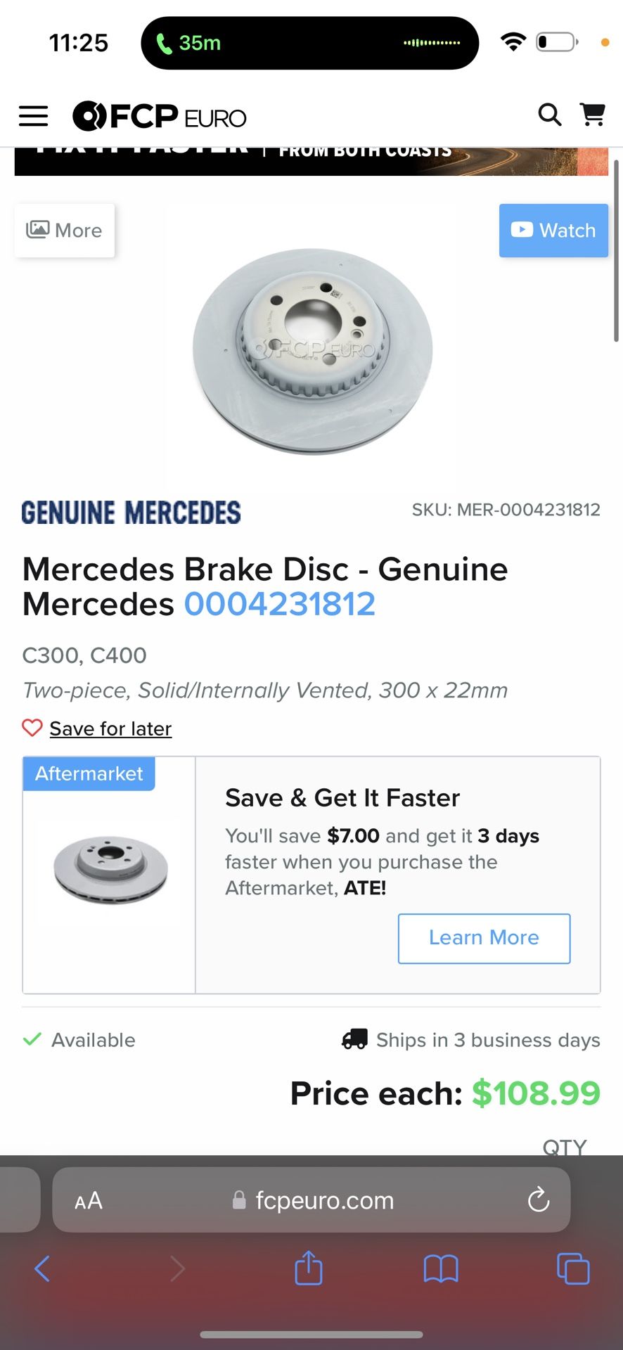 Mercedes Brake Disc - Genuine Mercedes C300 Rear