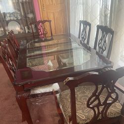 Glass  & Wood Dining Table Set