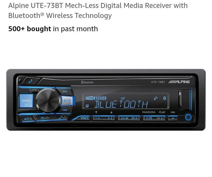 Alpine UTE-73BT Mech-Less Digital Media Receiver with Bluetooth® Wireless Technology