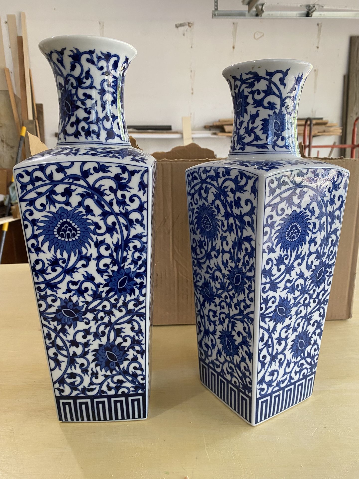Pair Of Porcelain Blue And White Floral Vases