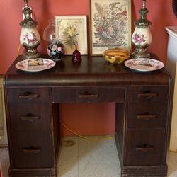 $165 Art Deco Desk 7 drawers wood