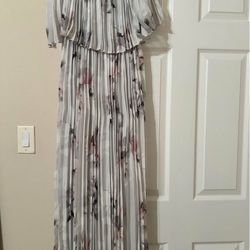 Baltic Born Pleated Floral Dress in Light Gray and Charcoal