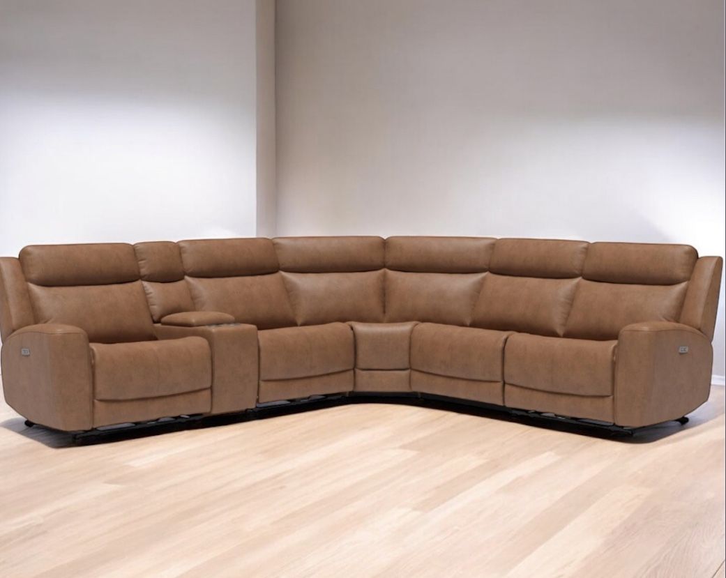 New 6 Piece Luxury Leather Power Sectional 